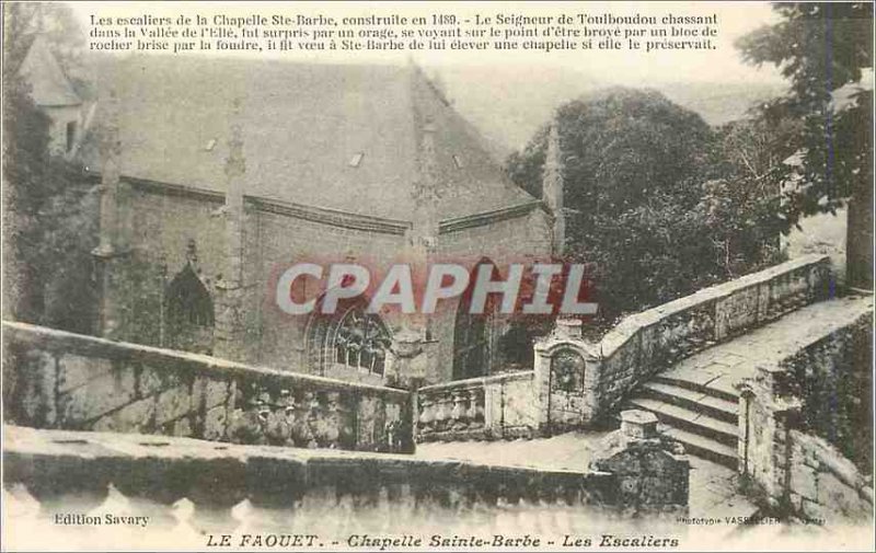 Old Postcard The Chapel St. Barbara Faouet Stairs