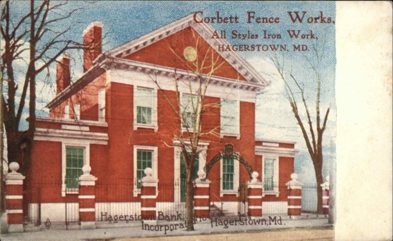 Hagerstown Maryland MD Corbett Fence Works Advertising Bank View Postcard