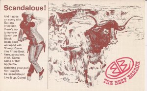 Beautiful Western Girl, Beef Restaurant, Steer, 1950's Advertising Hilton Hotel