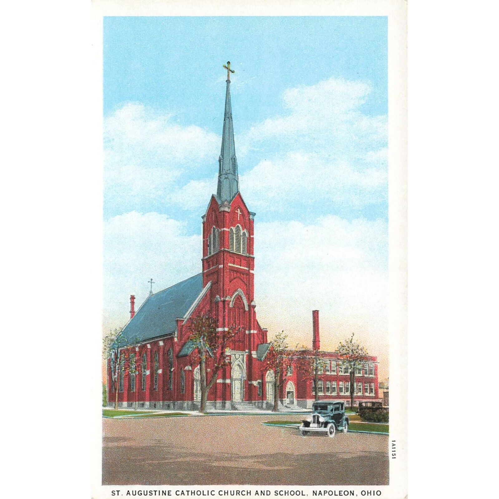 Postcard St. Augustine Catholic Church and School, Napoleon, Ohio White