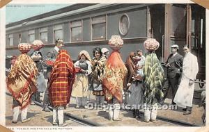 Pueblo Indians Selling Pottery Indian Postcard