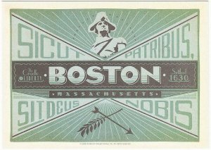 Postcard of Boston MA Motto Sicut Patribus Sit Deus Nobis Travel Poster Style