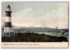 1908 Boston Steamer Entering Port Antonio Jamaica Antique Posted Postcard