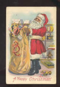 FULL FIGURE SANTA CLAUS BIG SACK OF TOYS VINTAGE CHRISTMAS POSTCARD STECHER