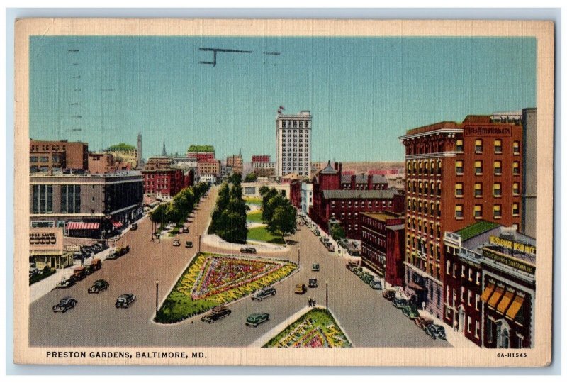 Baltimore Maryland MD Postcard Bird's Eye View Of Preston Gardens 1937 Vintage