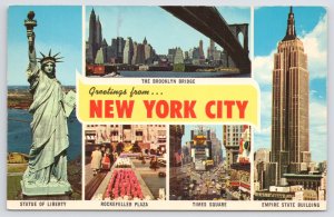 State View~New York City~Multi-View Card~Statue Of Liberty~Empire St Bldg~Vtg PC