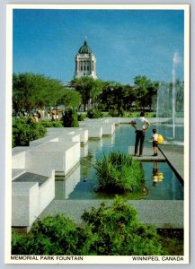 Memorial Park Fountain, Winnipeg, Manitoba, Chrome Postcard