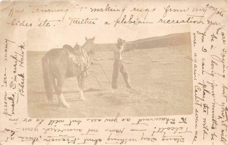 RPPC COWBOY GUN & HORSE BLACK HAWK BUFFALO NEW YORK REAL PHOTO POSTCARD 1911