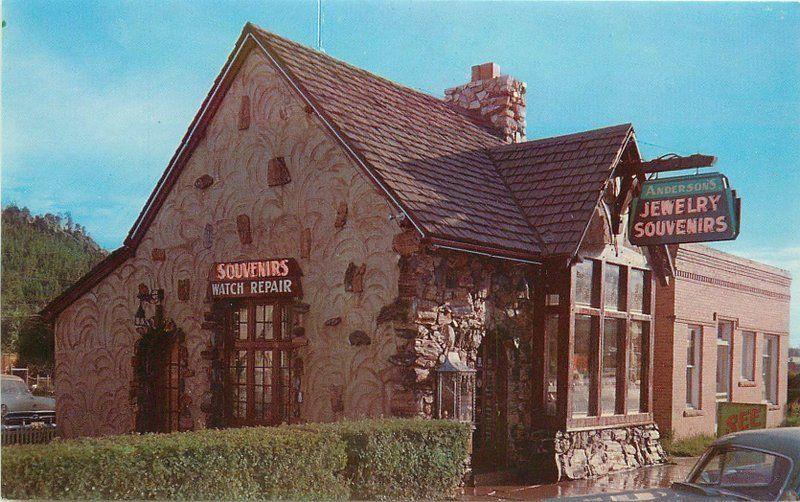 Anderson's Jewelry Custer South Dakota 1950s autos Dexter postcard 8635