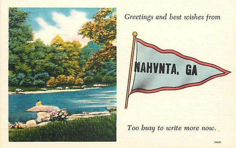 GA, Nahunta, Georgia, Banner, Greetings, Lake Scene, Curteichp No. 19451