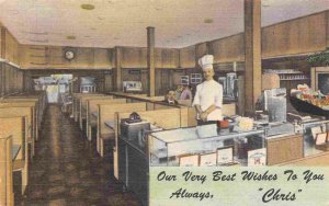 Chris Steak House Restaurant Interior Soo Michigan 1958 linen postcard