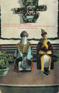 Hong Kong Chinese Couple Just Married Covered Face Vintage Postcard 03.55