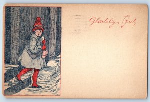 1924 Christmas Child Girl With Gifts Perth Amboy New Jersey NJ Vintage Postcard