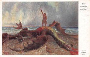 ST. GEORGE SLAYING THE DRAGON HENDRICH PAINTING BAMBERG GERMANY POSTCARD 1915