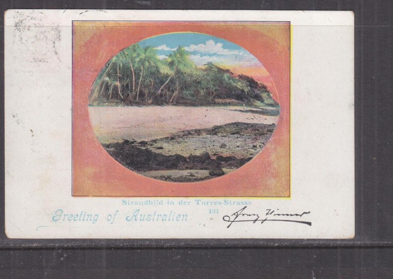 AUSTRALIA, TORRES STRAIT, BEACH SCENE, 1899 ppc Sydney to Germany, stamp removed