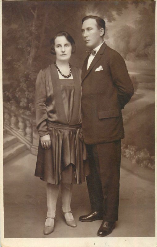 Postcard Social history woman portrait and husband