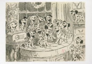 101 Dalmatians Singing By Old Radio Walt Disney Film Postcard