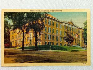 Vintage Postcard 1930's High School Haverhill MA Massachusetts Linen