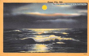 Full Moon Shines on Rolling Sea Ocean City, Maryland MD