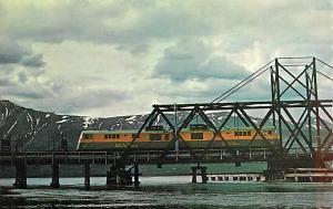 White Pass & Yukon Train on Bridge at Carcross Yukon Canada, chrome