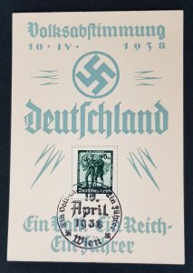 GERMAN EMPIRE 3rd THIRD REICH PROPAGANDA - POSTAL CARD AUSTRIAN ANSCHLUSS 1938
