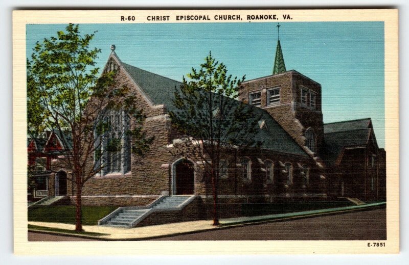 Christ Episcopal Church Roanoke Virginia Postcard Linen Unused VA Unused Vintage