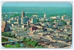 1960 Aerial View Downtown Section State Capital City Lansing Michigan Postcard