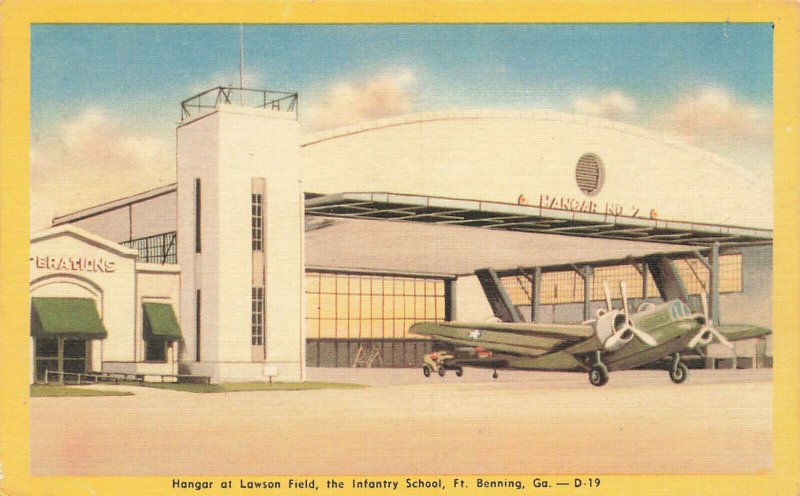 Benning GA Lawson Field The Infantry School Prop Air Plane Postcard