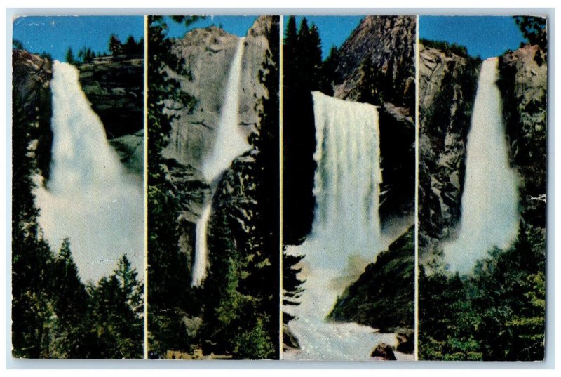 1954 The Four Falls Nevada Vernal Bridal Veil Yosemite Valley CA Postcard