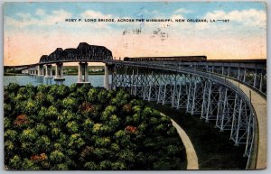 Vtg New Orleans LA Huey P Long Bridge Across Mississippi 1950s View Postcard