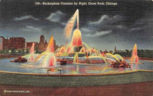 CHICAGO, IL Illinois  BUCKINGHAM FOUNTAIN & TRIBUNE TOWER~Night  *2* Postcards