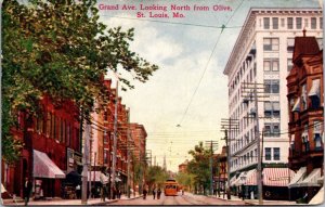 Postcard Grand Ave. Looking North from Olive in St. Louis, Missouri