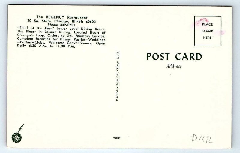 CHICAGO, IL Illinois ~ The REGENCY RESTAURANT Interior c1960s Roadside Postcard