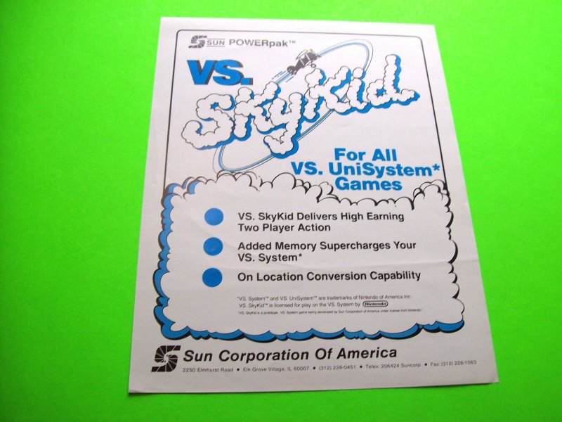 VS SKYKID 1986 Original Video Arcade Game Promo Sales Flyer #2 Retro Vintage