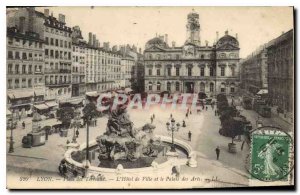 Old Postcard Place Bellecour, Hotel de Ville and the Palace of Arts