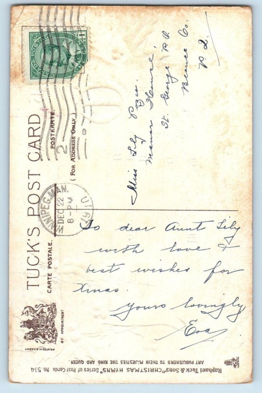 Christmas Postcard Message Holly Berries Christmas Hymm Embossed Canada 1910