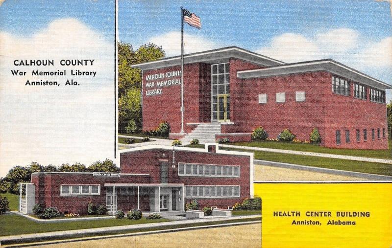 Anniston Alabama~Calhoun County War Memorial Library~Health Center~1940s Linen 