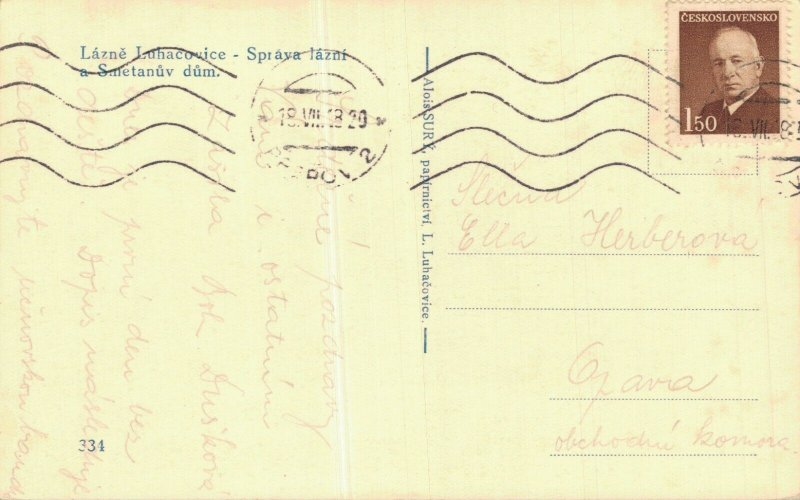 Czech Republic Lázně Luhačovice Správa Lázní a Smetanuv dum Vintage RPPC 07.51