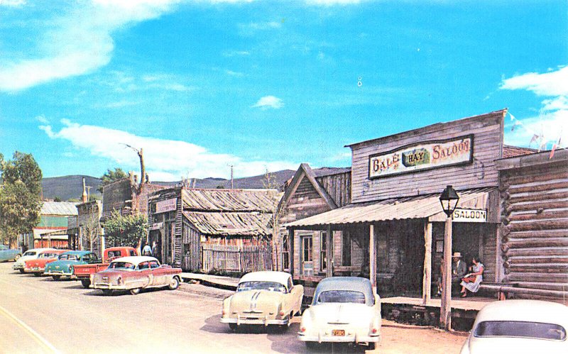 Virginia City MT Wallace Street Storefronts Old Cars, Postcard.