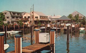 Vintage Postcard Harbor Square Boat Mason Shops Diners Nantucket Massachusetts