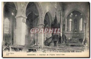 Postcard Old Army Soissons Interior of the church Saint Vaast