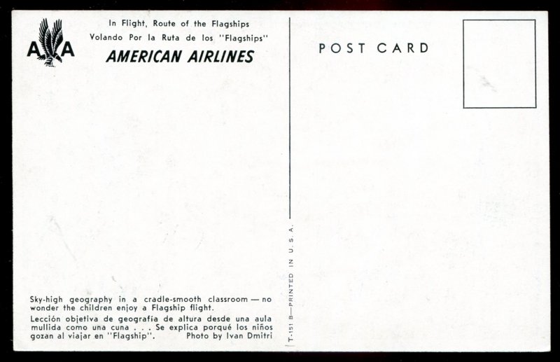 dc1702 - AMERICAN Airlines Postcard 1950s In Flight. Route of the Flagships