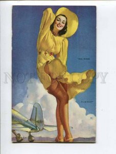 286273 MUTOSCOPE Pin-Up Girl TAIL WIND Plane by ELVGREN card