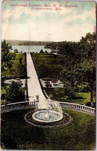 Postcard FOUNTAIN SCENE Oconomowoc Wisconsin WI AL9014