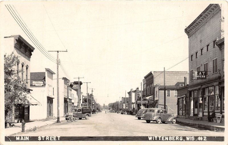 J69/ Wittenberg Wisconsin RPPC Postcard c40-50s Main Street Stores 76