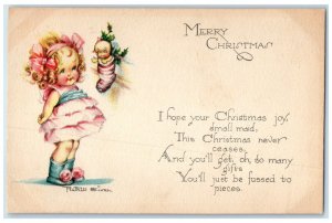 c1910's Christmas Little Girl Toys In Stocking Brooklyn Minnesota MN Postcard