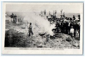 c1920's Men Roasting Leather Horse Wagon Argentina  RPPC Photo Unposted Postcard