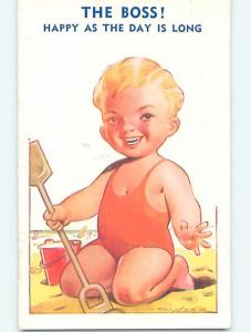 Bamforth comic signed TAYLOR - HAPPY CHILD WITH PAIL AND SHOVEL AT BEACH HL9294