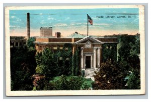 Vintage 1927 Postcard Aerial View of Public Library & Grounds Aurora Illinois