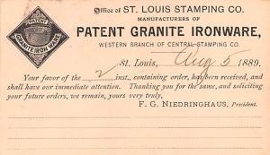 Patent Granite Ironware Advertising Postal Used Unknown, Missing Stamp 